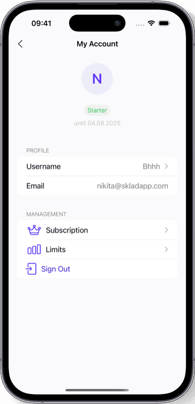 Preview of the Sklad inventory app interface 2