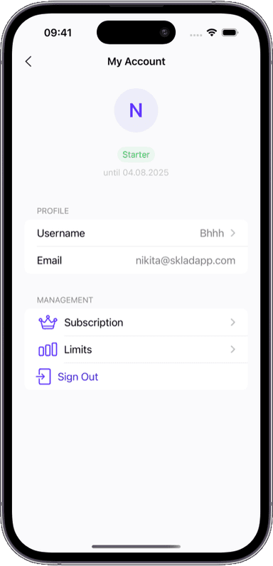 Preview of the Sklad inventory app interface 2
