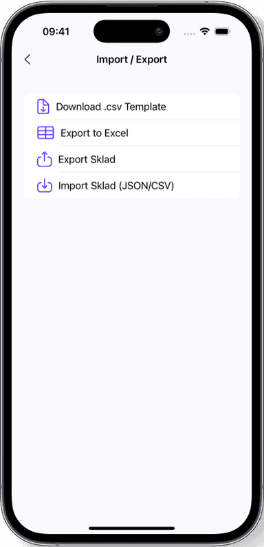 Preview of the Sklad inventory app interface 1