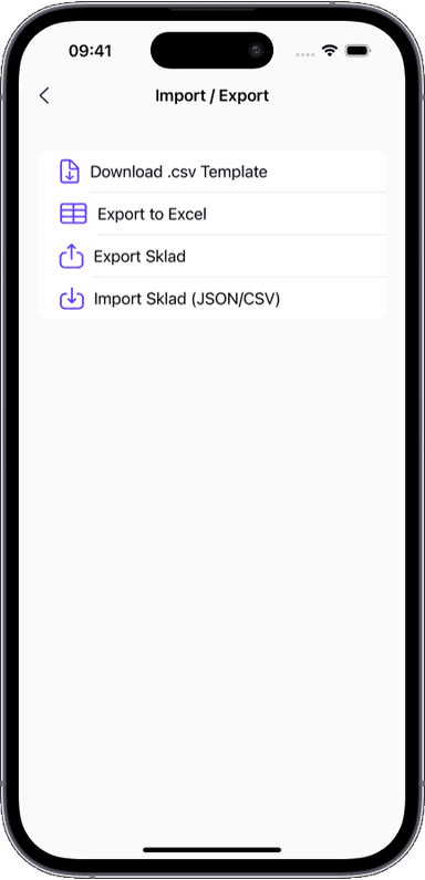 Preview of the Sklad inventory app interface 1