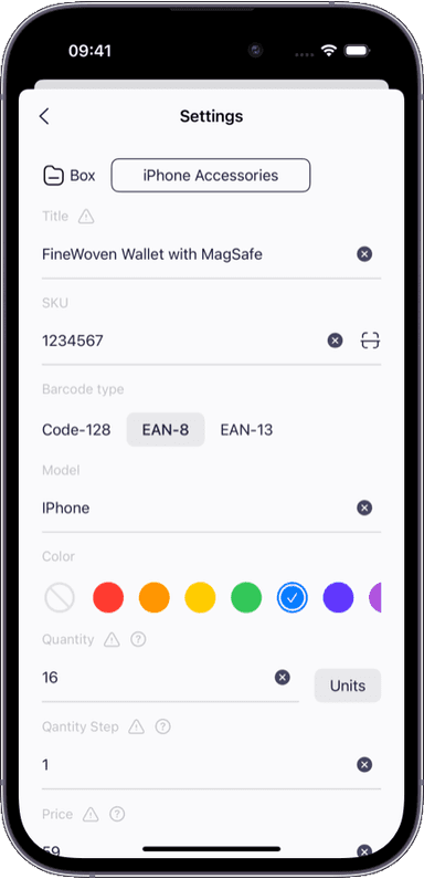 Preview of the Sklad inventory app interface 3