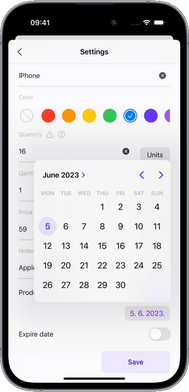 Preview of the Sklad inventory app interface 2