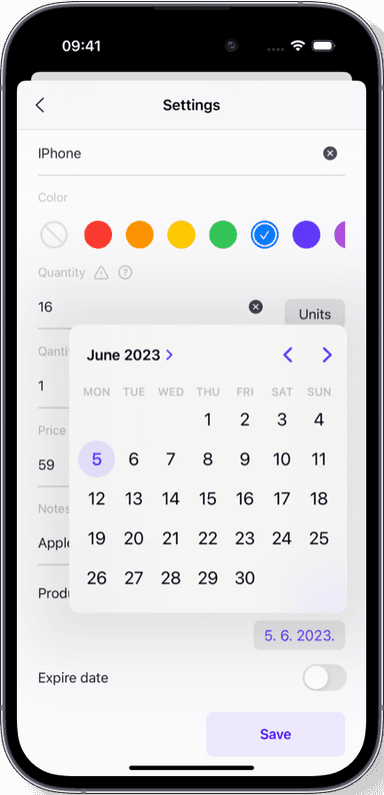 Preview of the Sklad inventory app interface 2