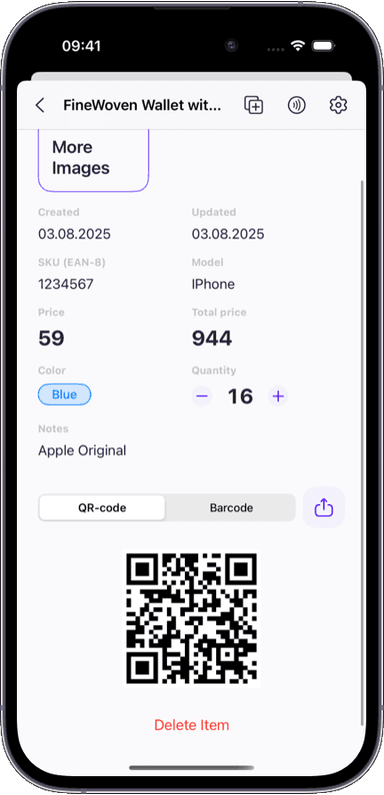 Preview of the Sklad inventory app interface 3