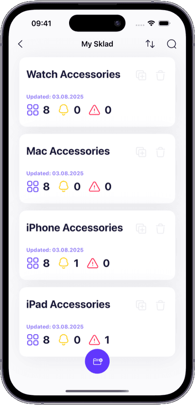 Preview of the Sklad inventory app interface 2
