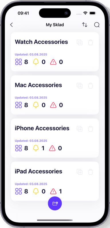 Preview of the Sklad inventory app interface 2