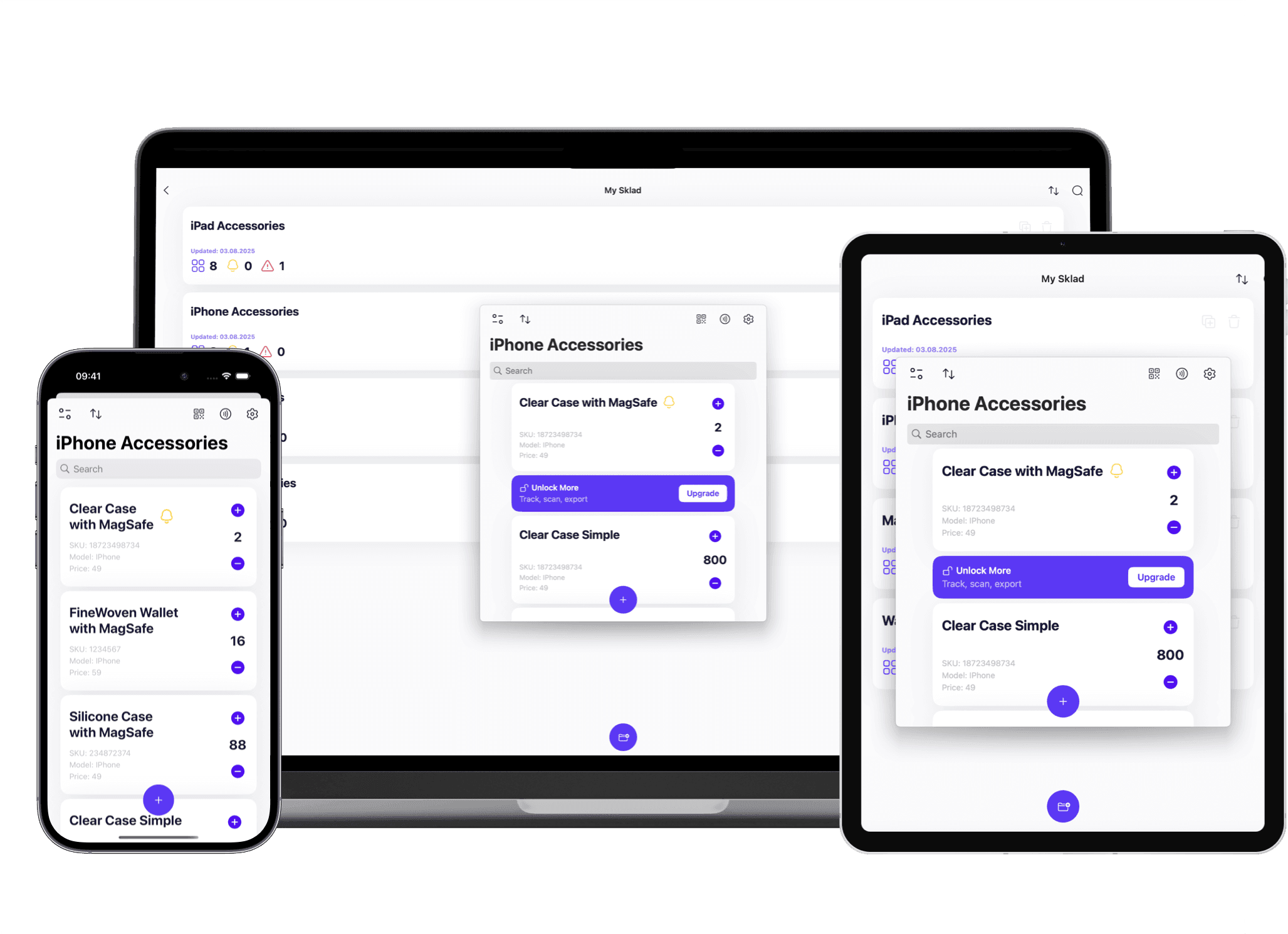 Sklad alerts, history and Excel export views